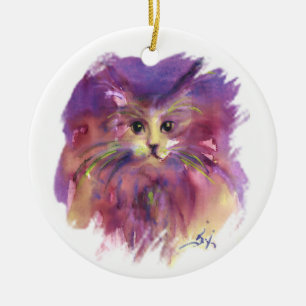 LILA KÄTZCHEN, KATZENPORTRAIT KERAMIK ORNAMENT