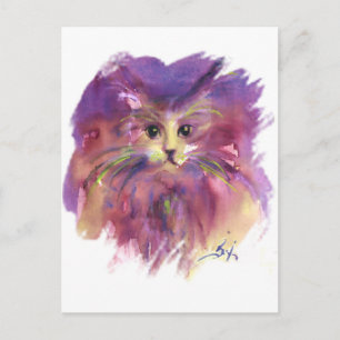 LILA KÄTZCHEN, KATZENPORTRAIT MIT BUNTER PFERTE POSTKARTE