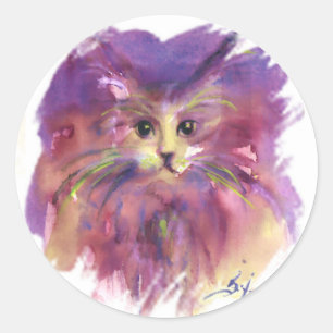 LILA KÄTZCHEN, KATZENPORTRAIT RUNDER AUFKLEBER