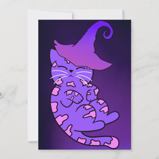 Lila Kätzchen mit Hexenhüten und Sternen Karte (Vorderseite)