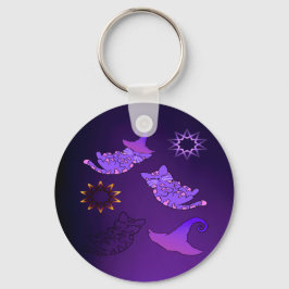 Lila Kätzchen mit Hexenhüten und Sternen Schlüsselanhänger