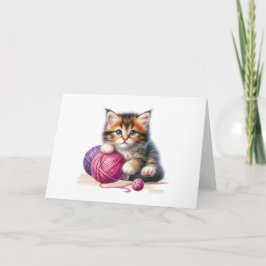 Lila Kätzchen Rosa Garn Leere Gruß Karte