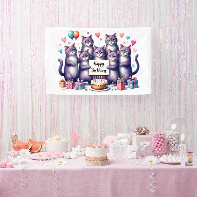 Lila Katze Geburtstagsfeier Illustration Banner (Party)