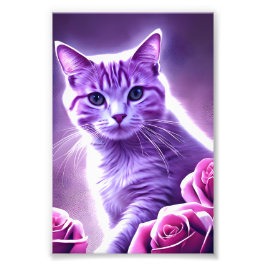 Lila Katze namens Lavendel mit Rose Fotodruck