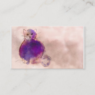 lila Katzenaquarelldesign whimsistisch Visitenkarte