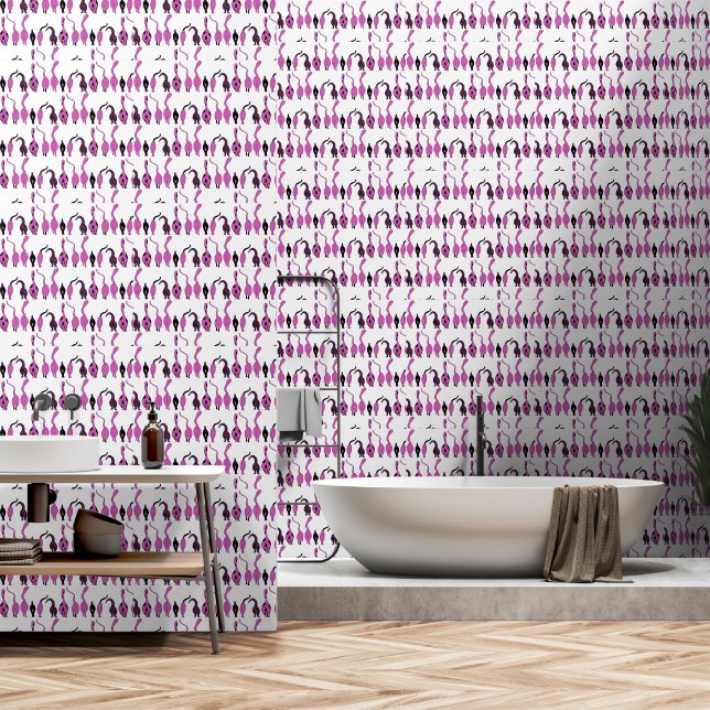 Lila Katzenpopo-Muster Tapete (Badezimmer)