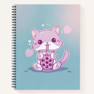 Lila Kawaii Katze trinken Boba Tea Sketch Buch