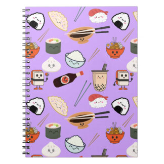 Lila Kawaii Ramen und Sushi Friends Notebook Notizblock