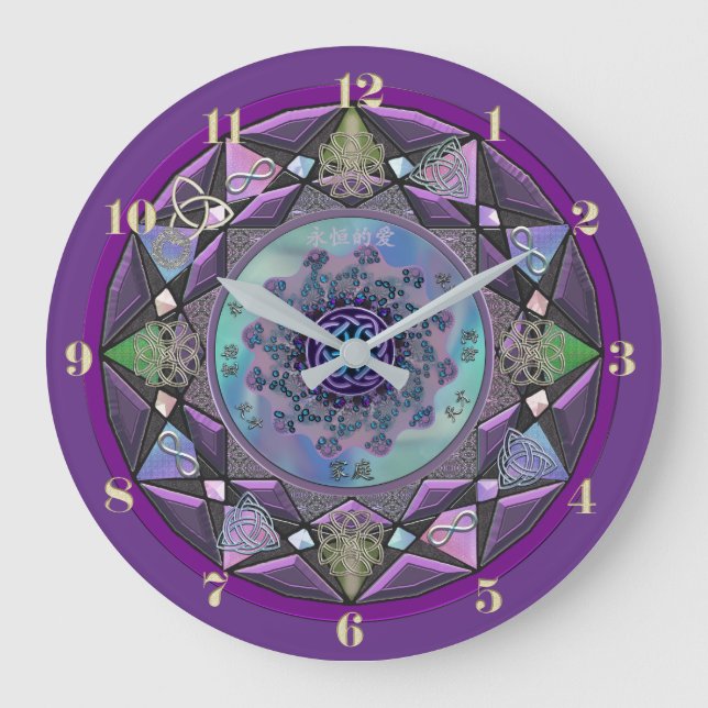 Lila Keltische Mandala-Wall-Uhr Große Wanduhr (Vorderseite)
