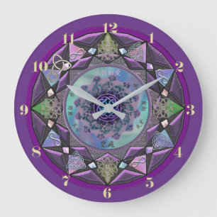 Lila keltische Mandala-Wand-Uhr Große Wanduhr