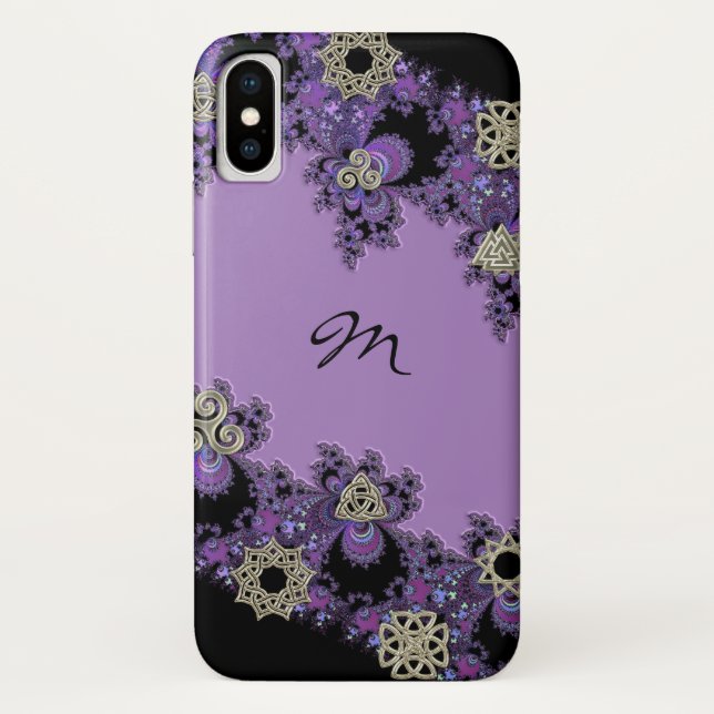 Lila keltischer Fraktal-Monogramm iPhone X Kasten Case-Mate iPhone Hülle (Rückseite)