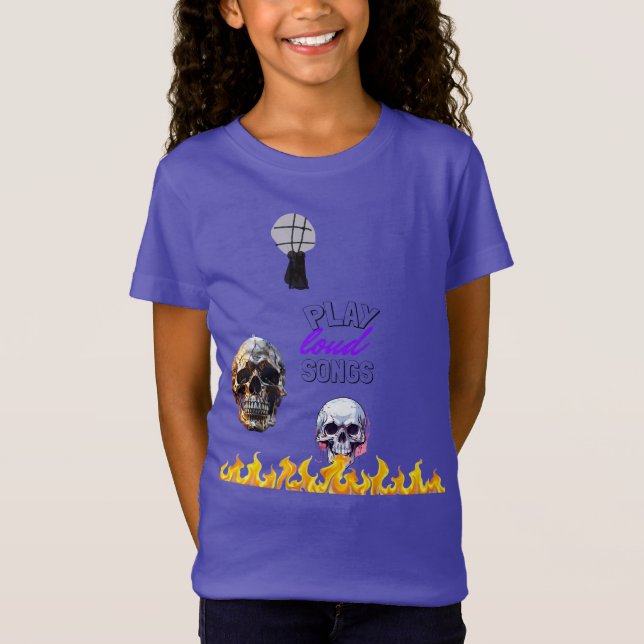 Lila Kids spielen laute Songs Skull Flame T-Shirt (Vorderseite)