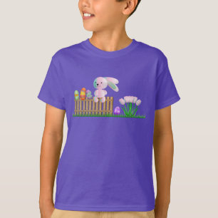 Lila Kinder-T-Shirt Jungen Hase Eier Feiertag T-Shirt