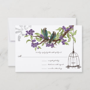 Lila Kirschblüten Aquamarine Vogelarten UAWG RSVP Karte