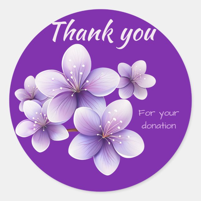 Lila Kirschblüten Danke für Ihre Spende Runder Aufkleber (Vorderseite)