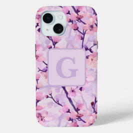 Lila Kirschblüten personalisierte Monogramm Case-Mate iPhone Hülle