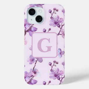 lila Kirschblüten personalisierte Monogramm Case-Mate iPhone Hülle