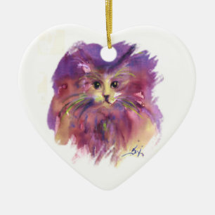 LILA KITTEN, KITTY CAT PORTRAIT Amethyst Edelstein Keramik Ornament