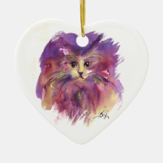 LILA KITTEN, KITTY CAT PORTRAIT Amethyst Edelstein Keramik Ornament (Vorne)