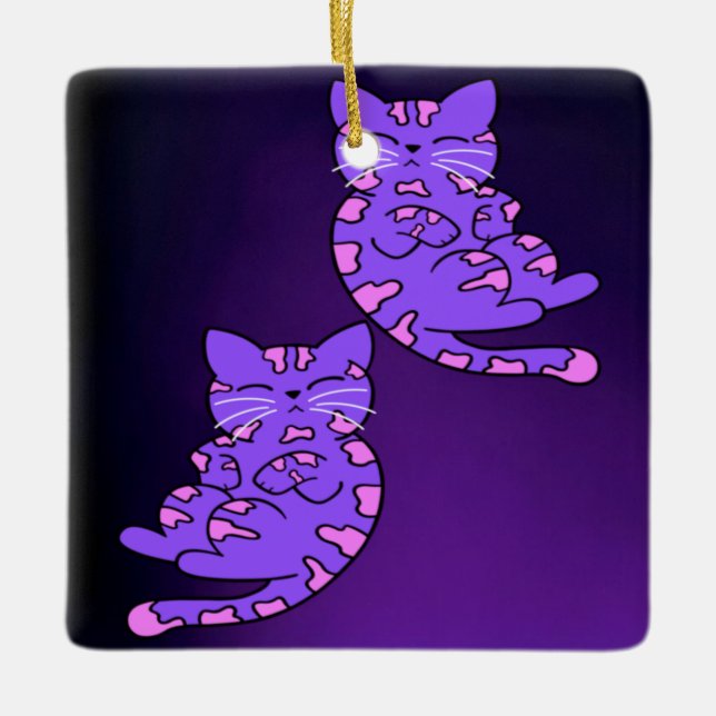Lila Kitten Twins 2 Keramikornament (Vorderseite)