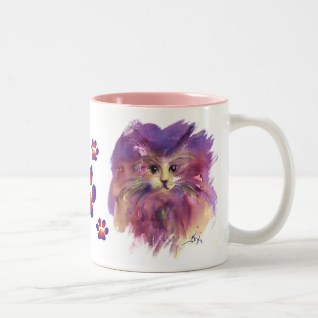 LILA KITTKATASTROPHENPORTRAL MIT FARBEN PAWS ZWEIFARBIGE TASSE (Rechts)