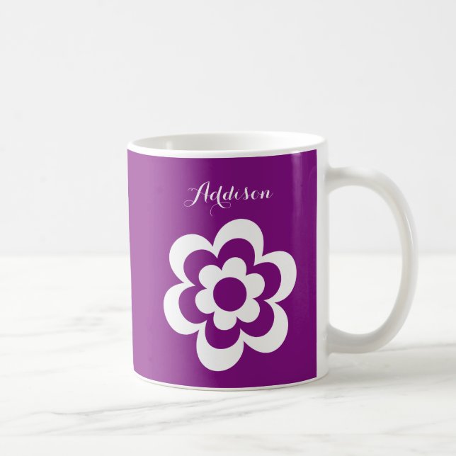 Lila, klassische Tasse mit weißer Blume (Rechts)