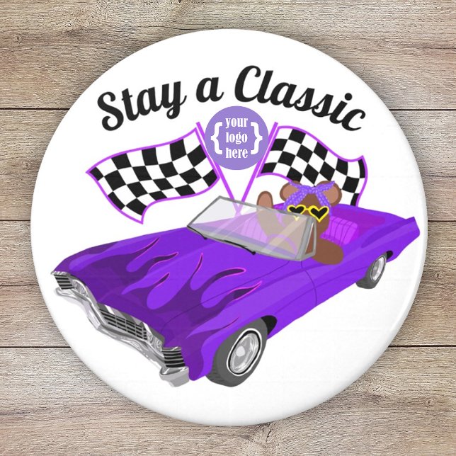 Lila klassisches Fahrzeug mit konvertiblen Linien, Magnet (purple car club, car show fund raiser, girl's youth organization logo magnet, event party favor)