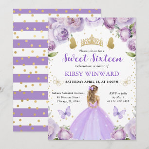 Lila Kleid Blondes Haar Prinzessin Sweet 16 Einladung