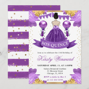 Lila Kleid Braunhaarige Prinzessin Quinceanera Einladung