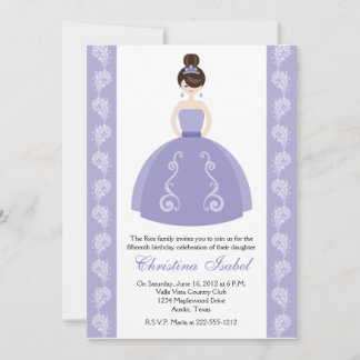 Lila Kleid Brünett Quinceanera Einladungen
