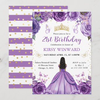 Lila Kleid Dark Skin Princess Geburtstag Einladung