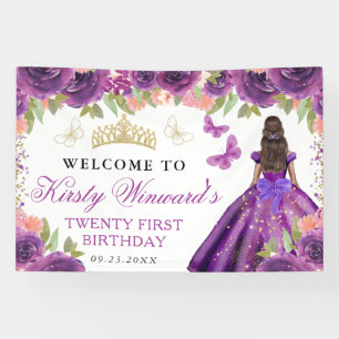 Lila Kleid Dunkle Haut Prinzessin Floral Geburtsta Banner