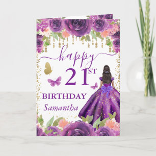 Lila Kleid Dunkle Haut Prinzessin Geburtstag Karte