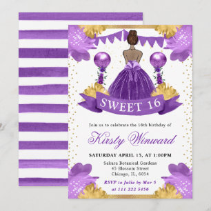 Lila Kleid Dunkle Haut Prinzessin Sweet 16 Einladung