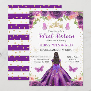 Lila Kleid Dunkle Haut Prinzessin Sweet 16 Einladung
