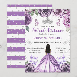 Lila Kleid Dunkle Haut Prinzessin Sweet 16 Einladung