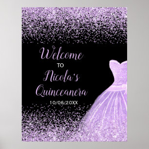 Lila Kleid Faux Glitter Quinceanera Willkommen Poster