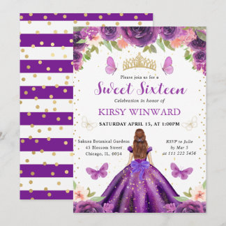 Lila Kleid Rothaarige Prinzessin Sweet 16 Einladung