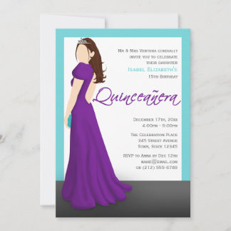 Lila Kleid Tiara Turquoise Quinceañera Einladung