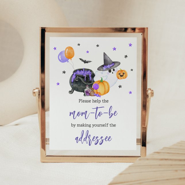 Lila Kleine-Boo-Babydusche Poster (Ghost Halloween Baby Shower Envelope Station Sign)