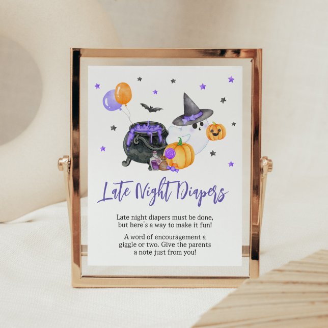 Lila kleine Boo-Babydusche Spät-Night-Windeln Poster (Ghost Halloween Baby Shower Late Night Diapers Sign)