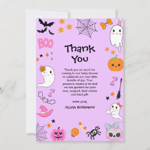 Lila kleine Boo Niedliche Halloween-Kinderdusche Dankeskarte