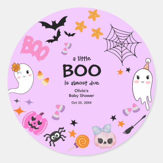 Lila kleine Boo Niedliche Halloween-Kinderdusche Runder Aufkleber (Vorderseite)