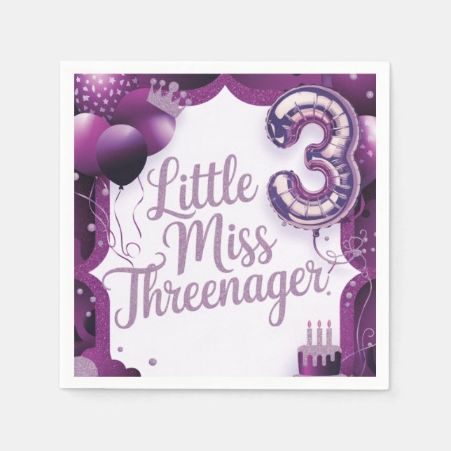 Lila kleine Miss Threenager Napkins Serviette (Vorderseite)