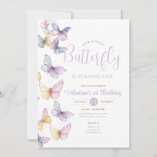 Lila Kleiner Schmetterling verwandelt einen Einladung (Vorderseite)