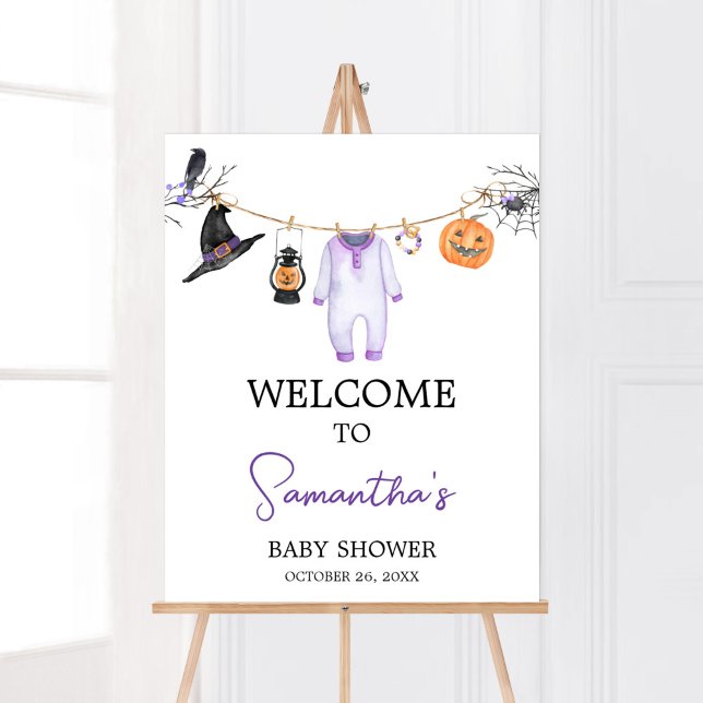 Lila kleines Boo Halloween Babydusche Empfang Poster (Halloween Baby Clothes Baby Shower Welcome Sign)