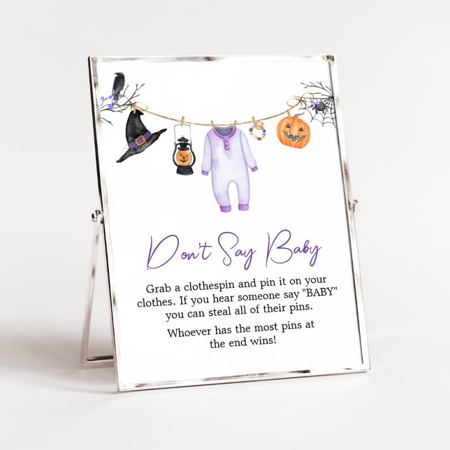 Lila kleines Boo Halloween Sage kein Baby Poster (Halloween Baby Clothes Baby Shower Don't Say Baby Sign)