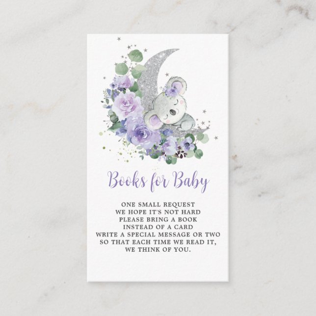 Lila Koala Babydusche Bücher für Baby Begleitkarte (Vorderseite)