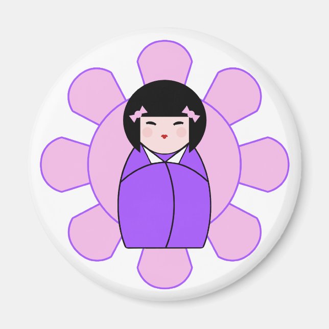 Lila Kokeshi Doll Magnet (Vorne)
