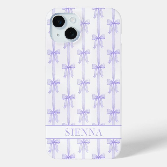 Lila Kokette Schleifen gestreifte Monogrammierte Case-Mate iPhone Hülle (Rückseite)